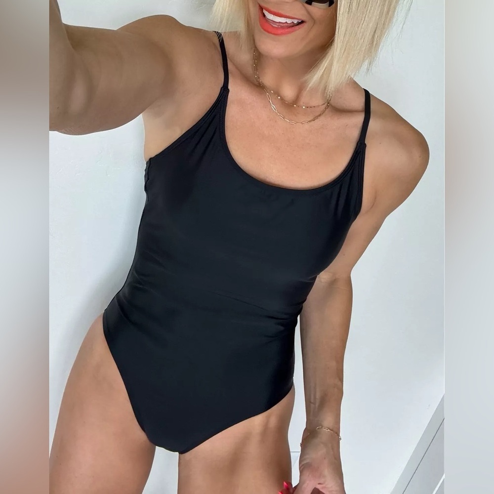 Quince Italian One Piece Cami Swim Adjustable Straps Sz S NEW Black